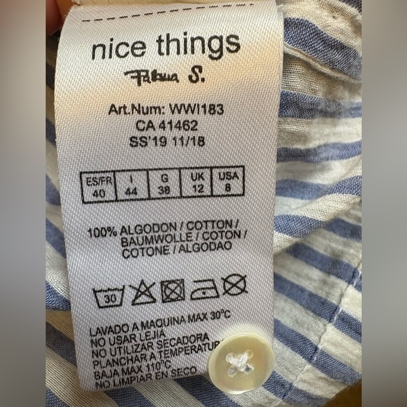 Nice Things Paloma S. White Blue French Striped Cotton Blouse women's Medium - Picture 9 of 12